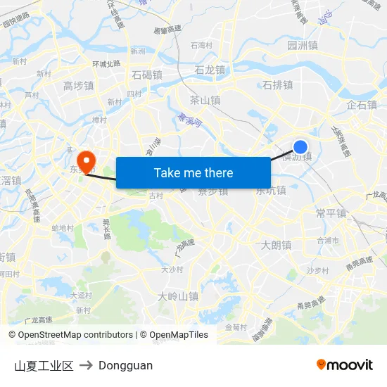 Shanxia Industrial Zone to Dongguan map
