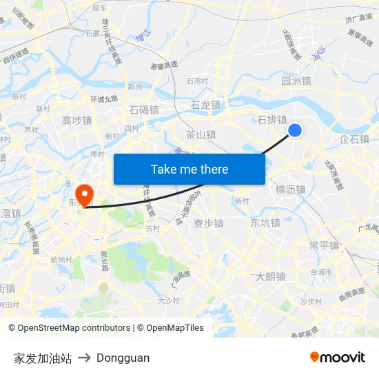 Jiafa Gas Station to Dongguan map
