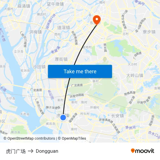Humen Square to Dongguan map
