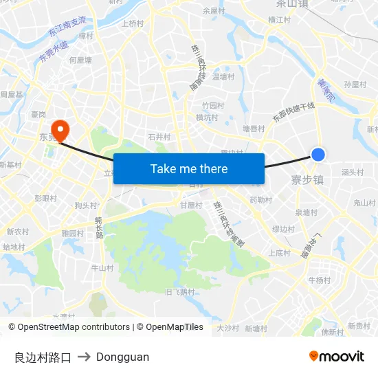Liangbian Village Junction to Dongguan map