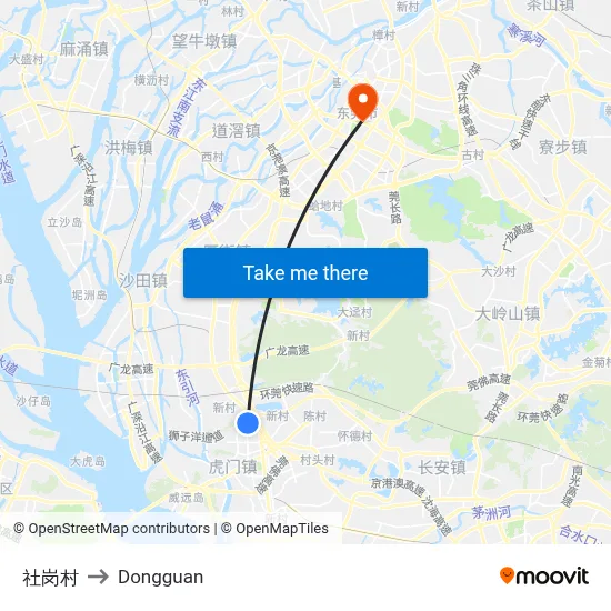 Shegang Village to Dongguan map