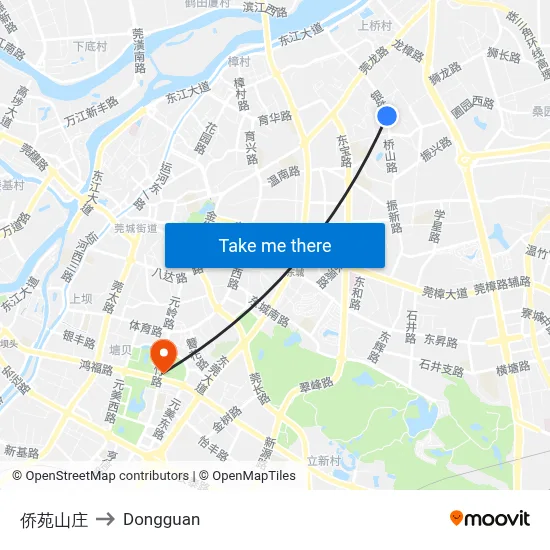 Qiaoyuan Villa to Dongguan map
