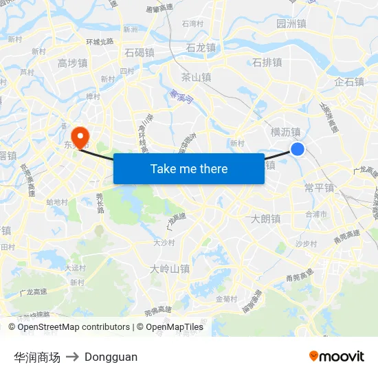 China Resources Mall to Dongguan map