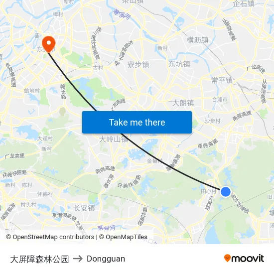 Dapingzhang Forest Park to Dongguan map