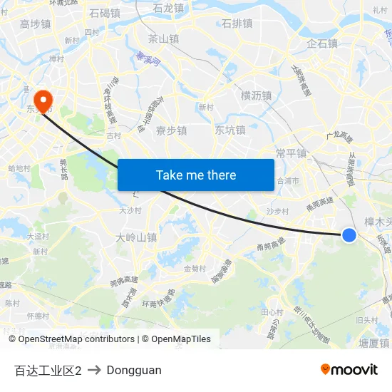 Baida Industrial Zone 2 to Dongguan map