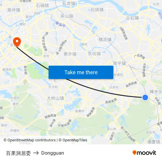 Baiguodong Committee to Dongguan map