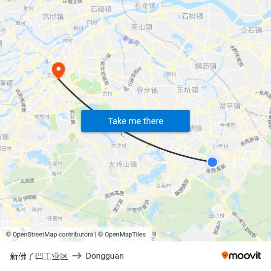 New Fozi'ao Industrial Zone to Dongguan map