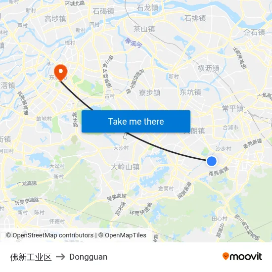 Foxin Industrial Zone to Dongguan map