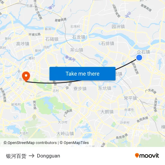 Galaxy Department Store to Dongguan map