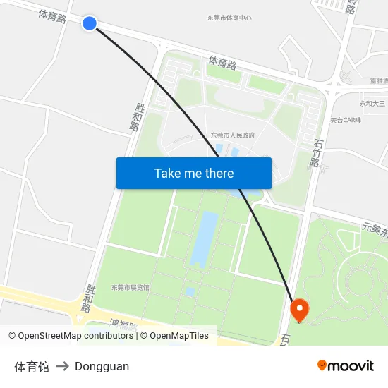 Sports Stadium to Dongguan map