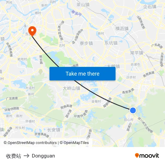 Toll Station to Dongguan map