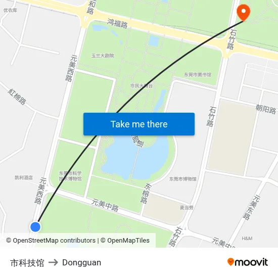 City Science Museum to Dongguan map