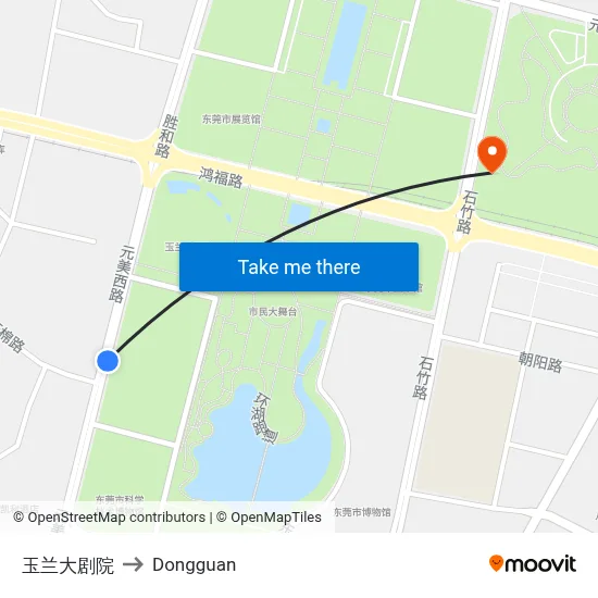 Yulan Grand Theater to Dongguan map