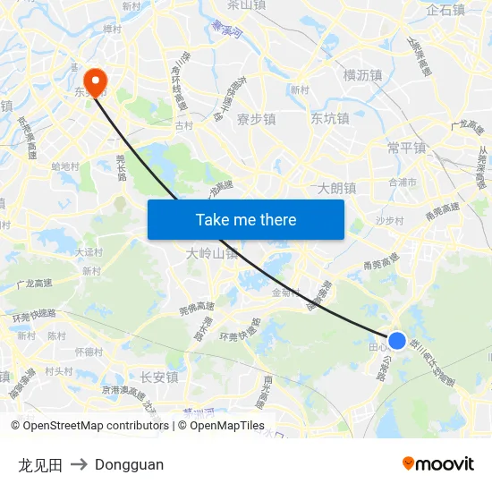 Long Jian Tian to Dongguan map