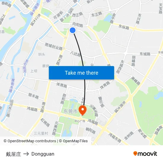 Daiwu Village to Dongguan map