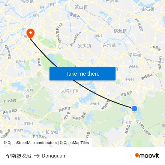 South China Plastic City to Dongguan map
