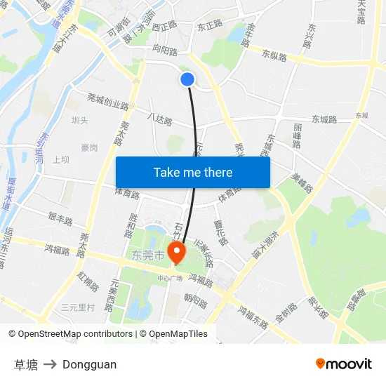 Caotang to Dongguan map