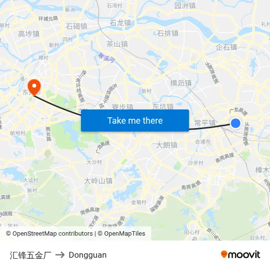 Huifeng Hardware Factory to Dongguan map