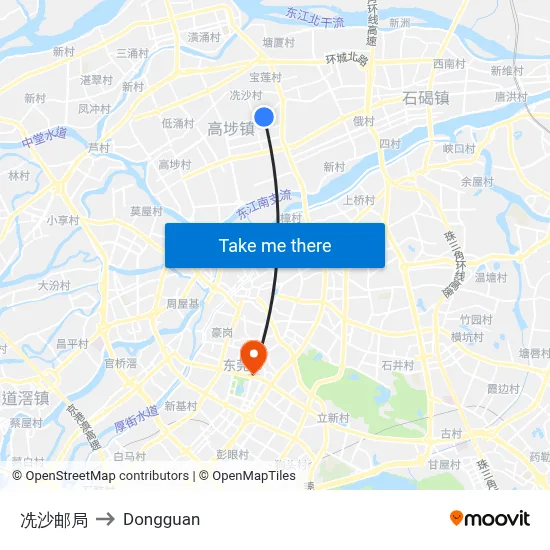 Xiansha Post Office to Dongguan map