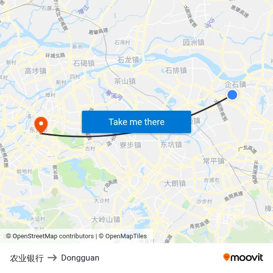Agricultural Bank of China to Dongguan map