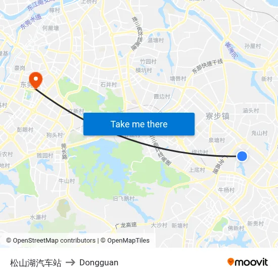 Songshan Lake Bus Station to Dongguan map