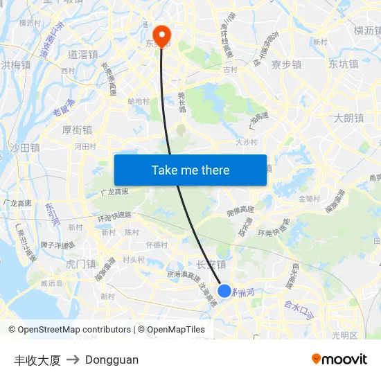 Fengsheng Building to Dongguan map