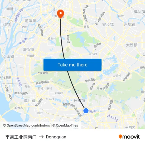 Pingqian Industrial Park South Gate to Dongguan map