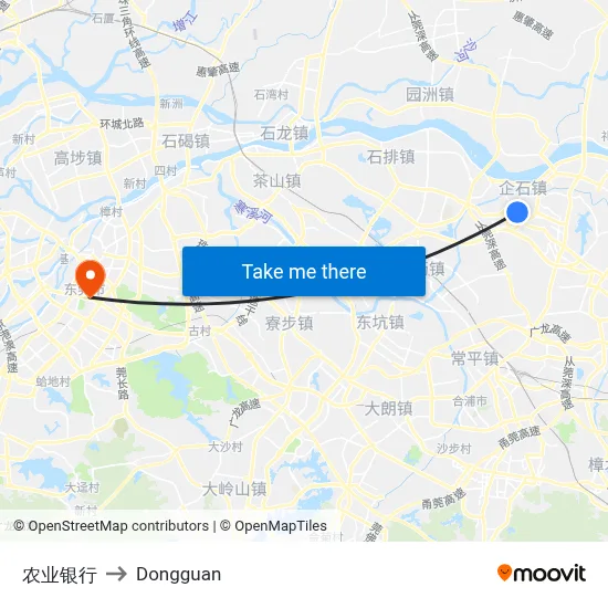 Agricultural Bank of China to Dongguan map