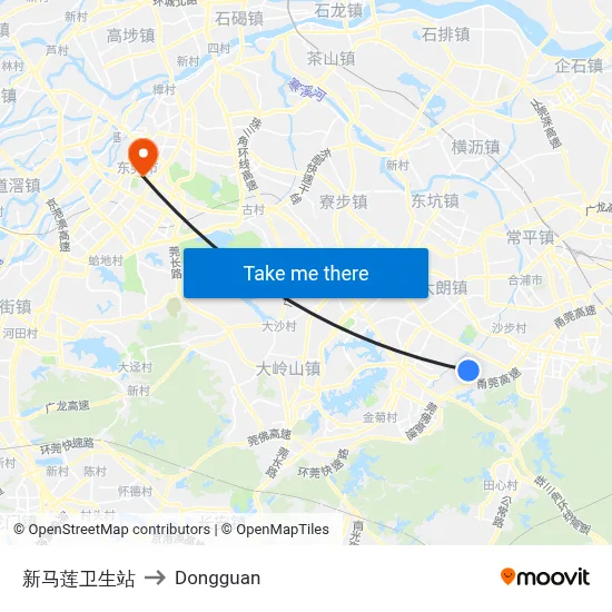 Xinmalian Health Station to Dongguan map