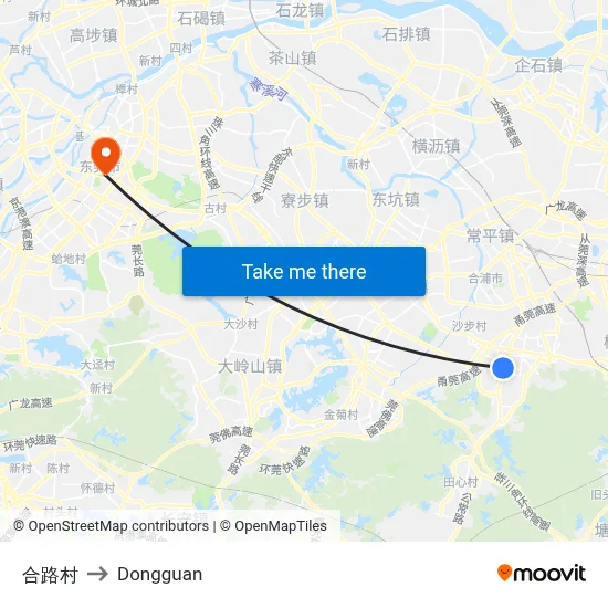 Helu Village to Dongguan map