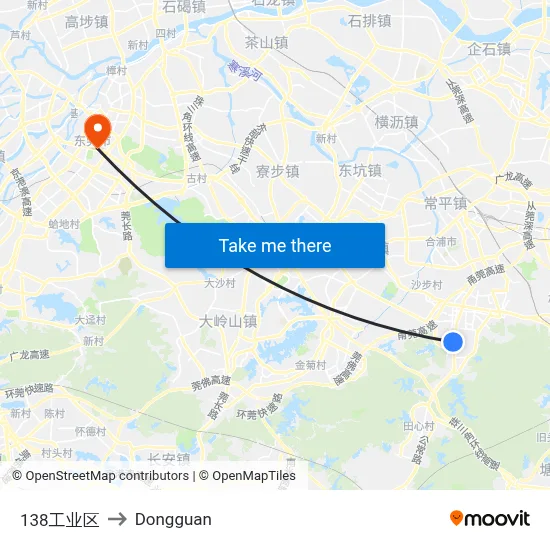 138 Industrial Zone to Dongguan map