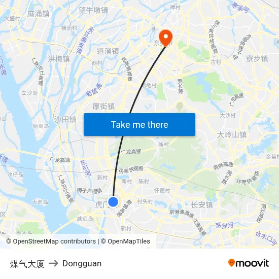 Gas Building to Dongguan map