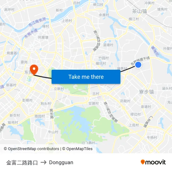 Jinfu 2nd Road Intersection to Dongguan map