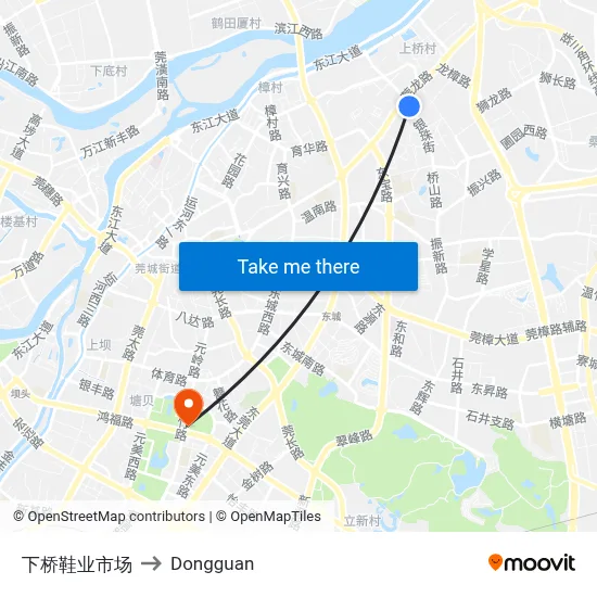 Xiaqiao Shoe Market to Dongguan map