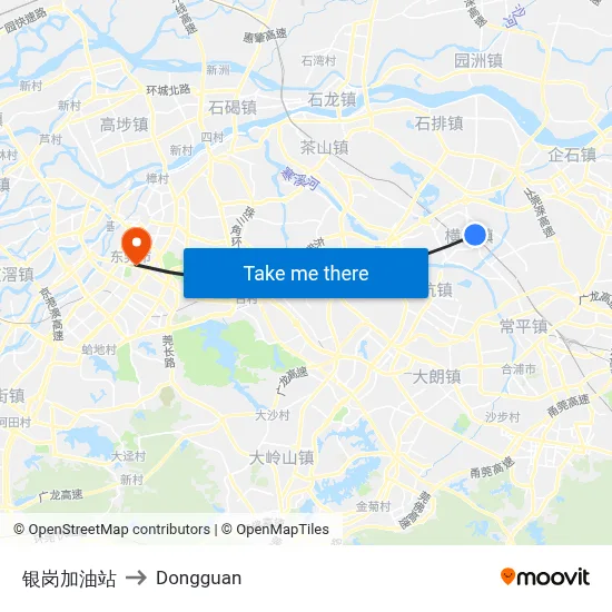Yingang Gas Station to Dongguan map