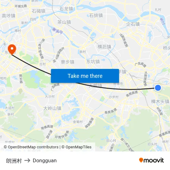 Langzhou Village to Dongguan map