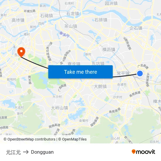 Yuanjiang Yuan to Dongguan map