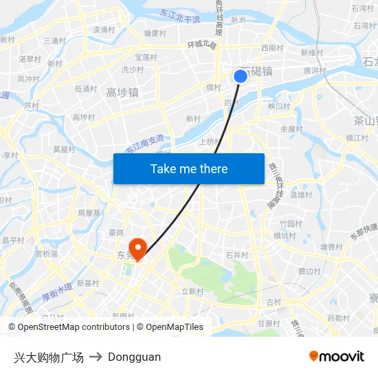 Xingda Shopping Plaza to Dongguan map