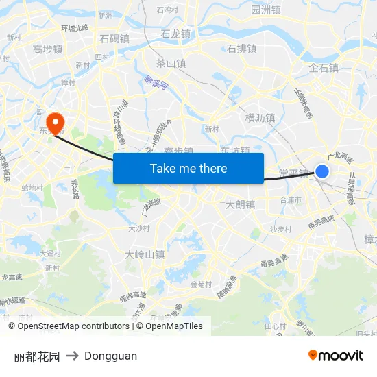 Lidu Garden to Dongguan map
