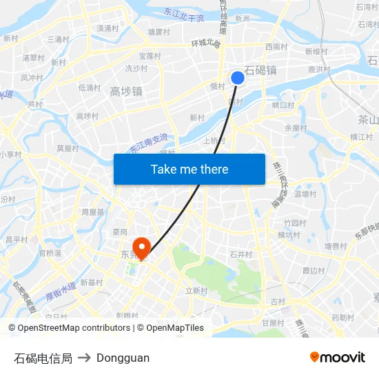 Shijie Telecom Office to Dongguan map
