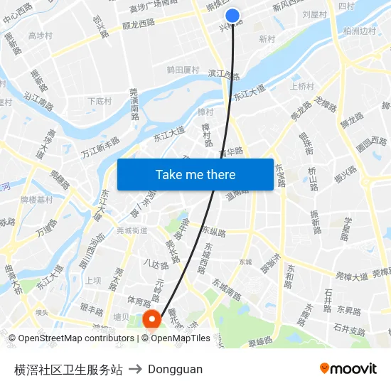 Hengjiao Community Health Station to Dongguan map