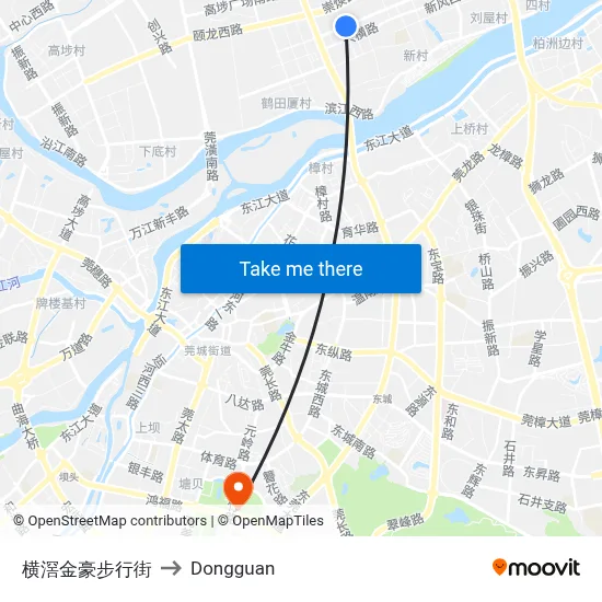 Hengjiao Jinhao Walking Street to Dongguan map