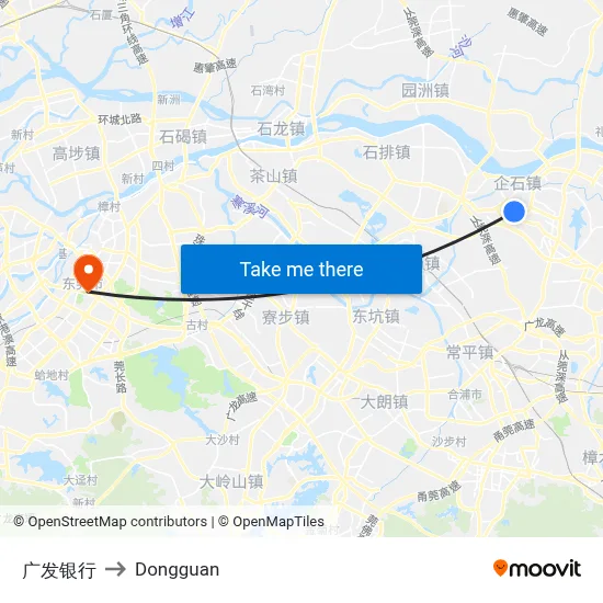 China Merchants Bank to Dongguan map