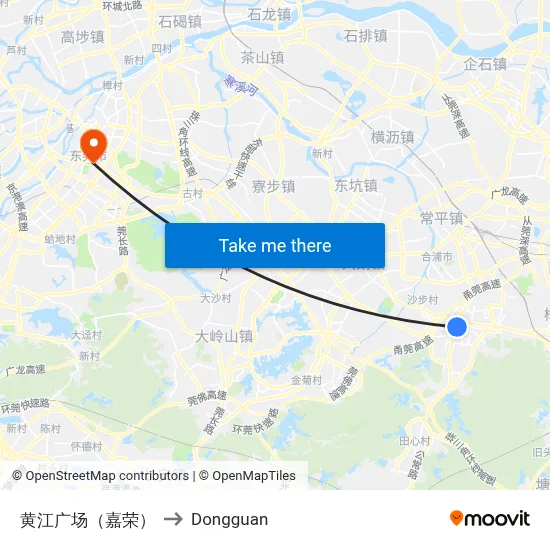 Huangjiang Plaza (Jiarong) to Dongguan map