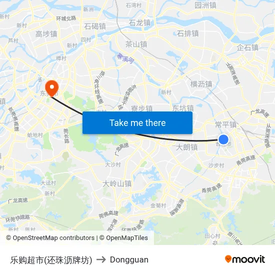 Lego Supermarket (Huanzhu Arch) to Dongguan map