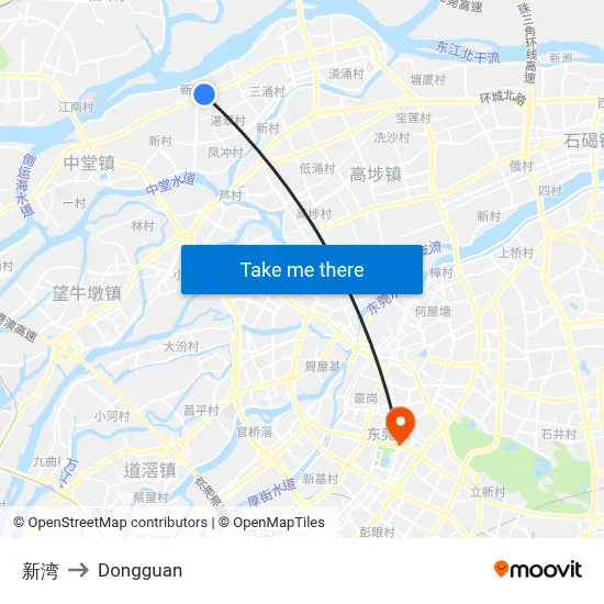 New Bay to Dongguan map