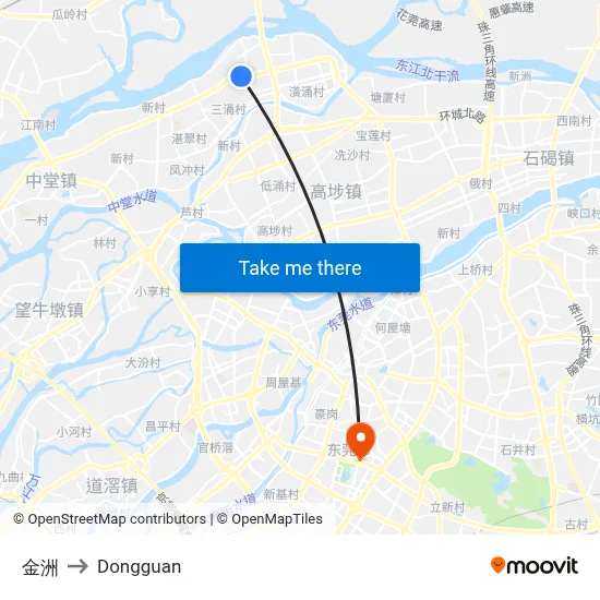 Jinzhou to Dongguan map