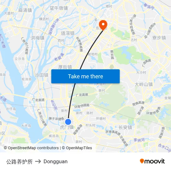 Road Maintenance Office to Dongguan map