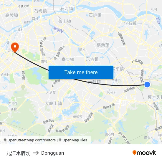 Jiujiang Water Archway to Dongguan map