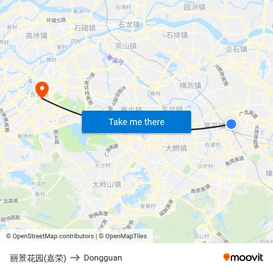 Lijing Garden (Jiarong) to Dongguan map